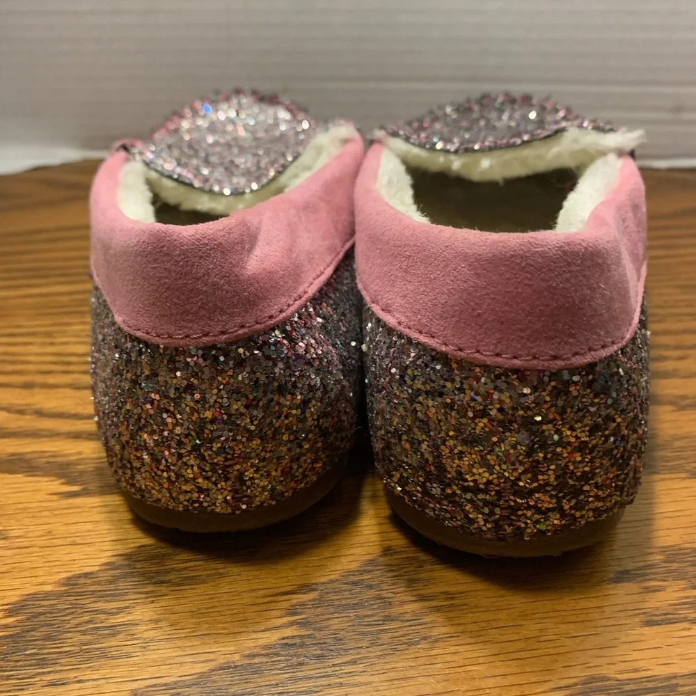 Lands' End Sparkling Glitter Pink and Silver size 4 Moccasins